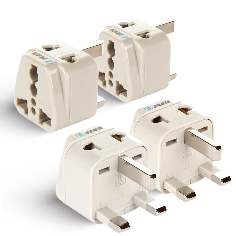 OREI Orei India UK Plug Adapter India to UAE Hong Kong Dubai UK Adapter Plug Type G Adapter 2 in 1 Perfect for Laptop Camera Charger and More CE RoHS Beige 4 Pack 5 Years Warranty  - Image 1