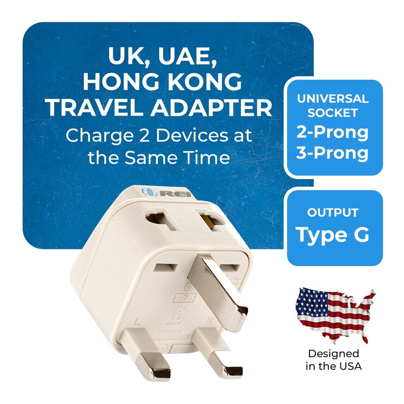 OREI Orei India UK Plug Adapter India to UAE Hong Kong Dubai UK Adapter Plug Type G Adapter 2 in 1 Perfect for Laptop Camera Charger and More CE RoHS Beige 4 Pack 5 Years Warranty  - Image 2