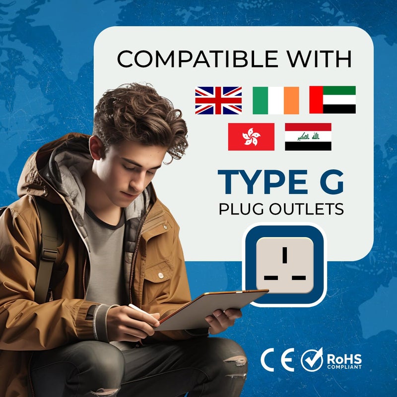 OREI Orei India UK Plug Adapter India to UAE Hong Kong Dubai UK Adapter Plug Type G Adapter 2 in 1 Perfect for Laptop Camera Charger and More CE RoHS Beige 4 Pack 5 Years Warranty  - Image 5