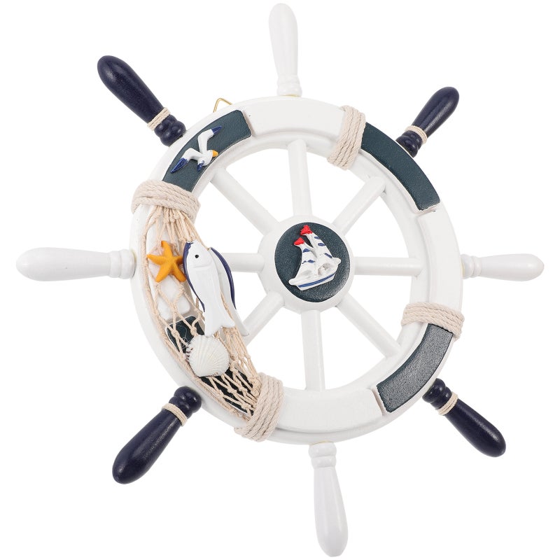 2pcs Mediterranean Style Rudder Pendant Boat Ship Wheel Helm Wall Decoration - Image 1