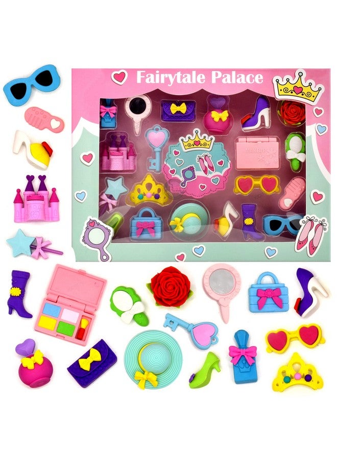 Kiditos Erasers Pack of 20 Fairytale Fashion Palace Toy for Kids Girls Play Fancy Erasers for Kids School Stationary Kit Birthday Return Gift, Multi - Image 1