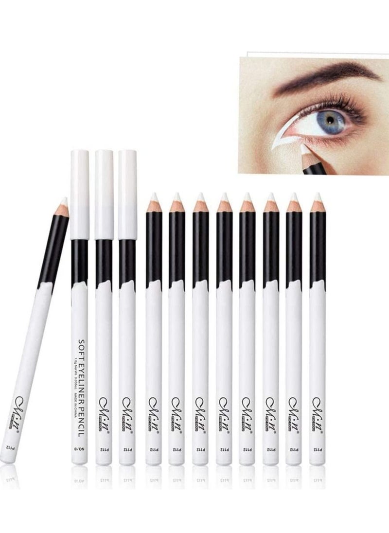 Excefore 12 Packs White Eyeliner Pencil, Professional Highlighter EyeLiner Pen, Eye Liner Waterproof Long Lasting Brighten  - Image 1