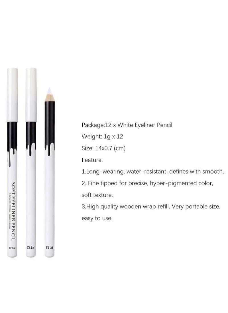 Excefore 12 Packs White Eyeliner Pencil, Professional Highlighter EyeLiner Pen, Eye Liner Waterproof Long Lasting Brighten  - Image 2