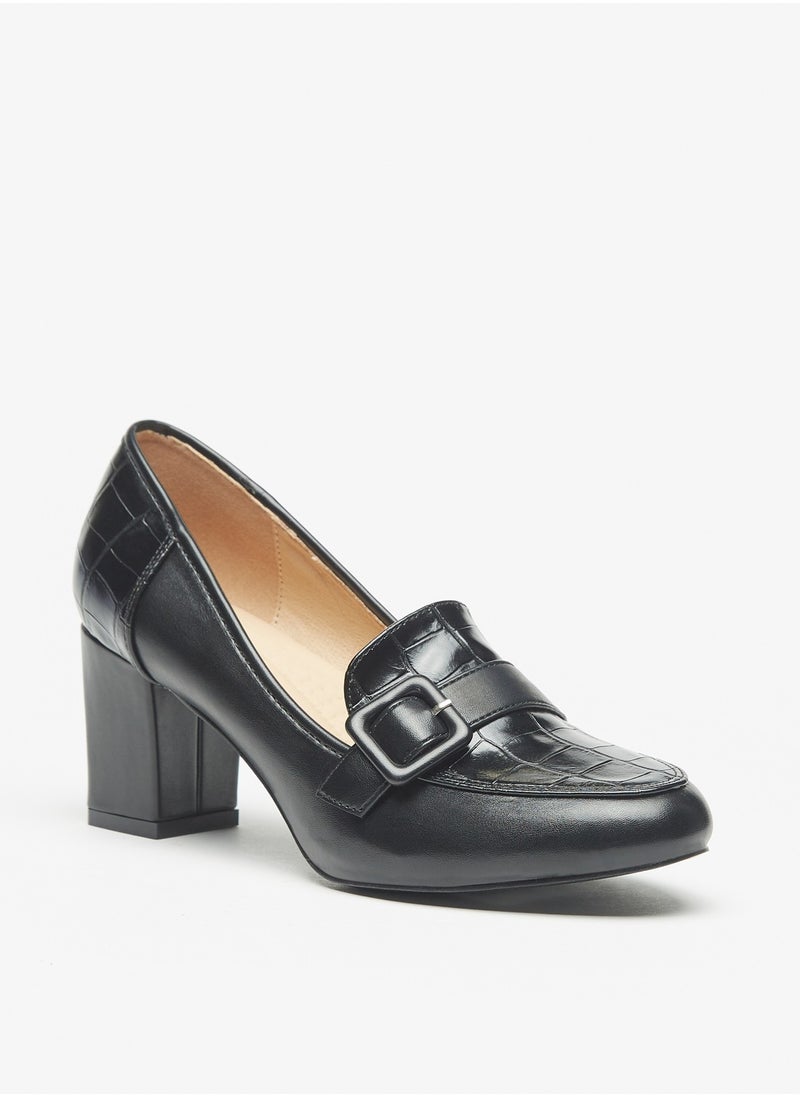 Flora Bella By Shoexpress - Women Floral Bella Textured Slip-On Pumps with Block Heels and Buckle Detail - Image 1