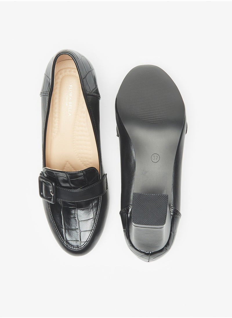 Flora Bella By Shoexpress - Women Floral Bella Textured Slip-On Pumps with Block Heels and Buckle Detail - Image 1