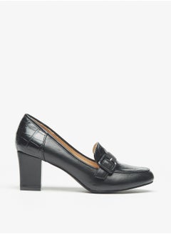 Women Floral Bella Textured Slip-On Pumps with Block Heels and Buckle Detail