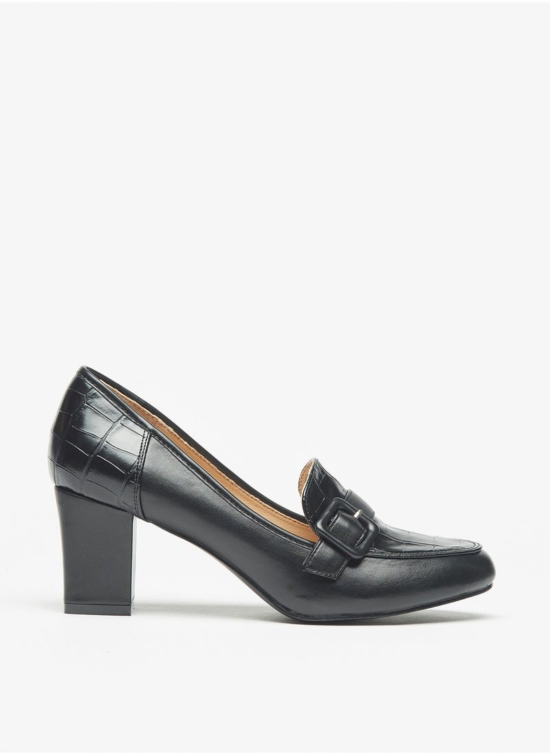 Flora Bella By Shoexpress - Women Floral Bella Textured Slip-On Pumps with Block Heels and Buckle Detail - Image 1