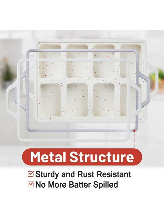 CAKETIME Mini Loaf Pans, Metal Reinforced Frame Silicone Mini Bread Loaf Pans 8 Cavities Nonstick for Baking Cornbread, Mini Bread, Mini Loaf, Brownie, Cheesecake, Chocolate 2 Pack Confetti, Small - Image 2
