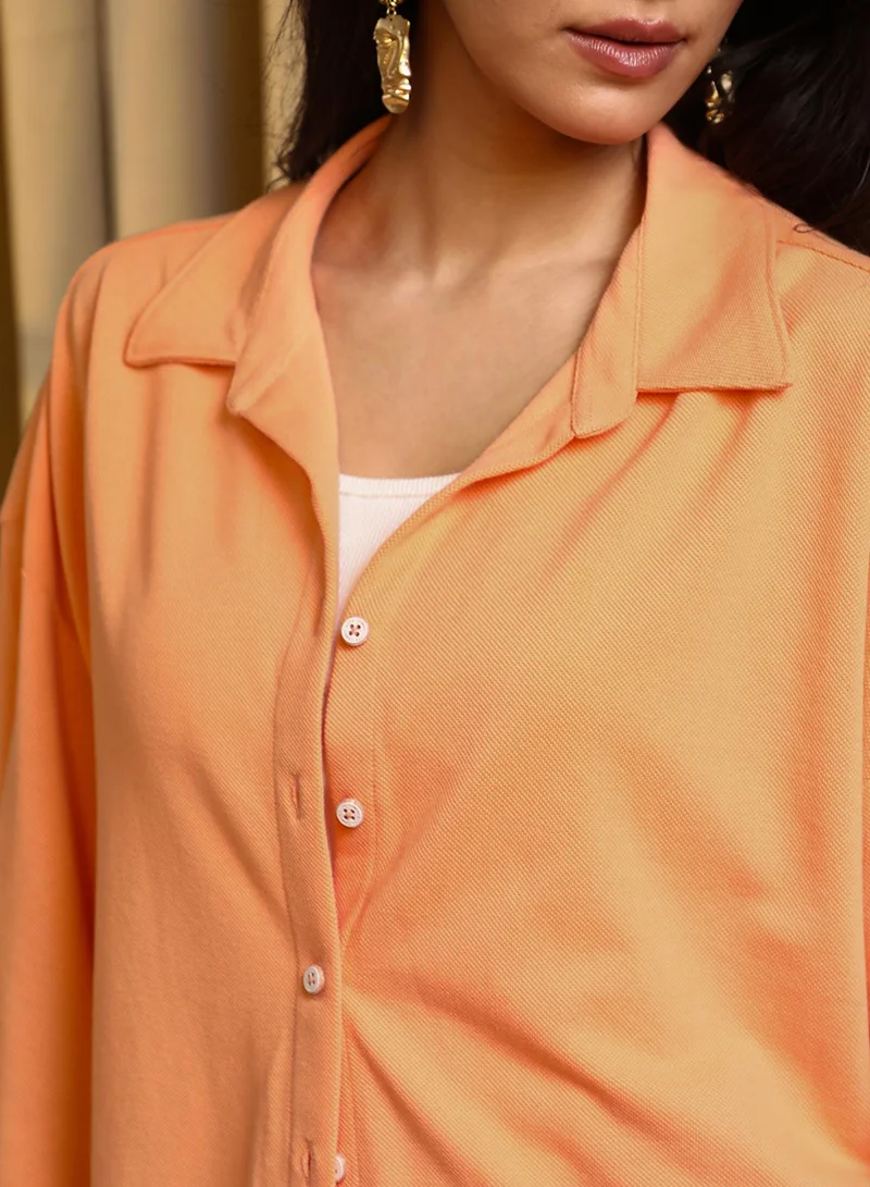 PINACOLADA Women's Cantalope Orange Solid Boxy Shirt For Casual Wear | Spread Collar | Long Sleeve | Button Closure | Shirt Designed With Comfortable Fit For Woman & Girls