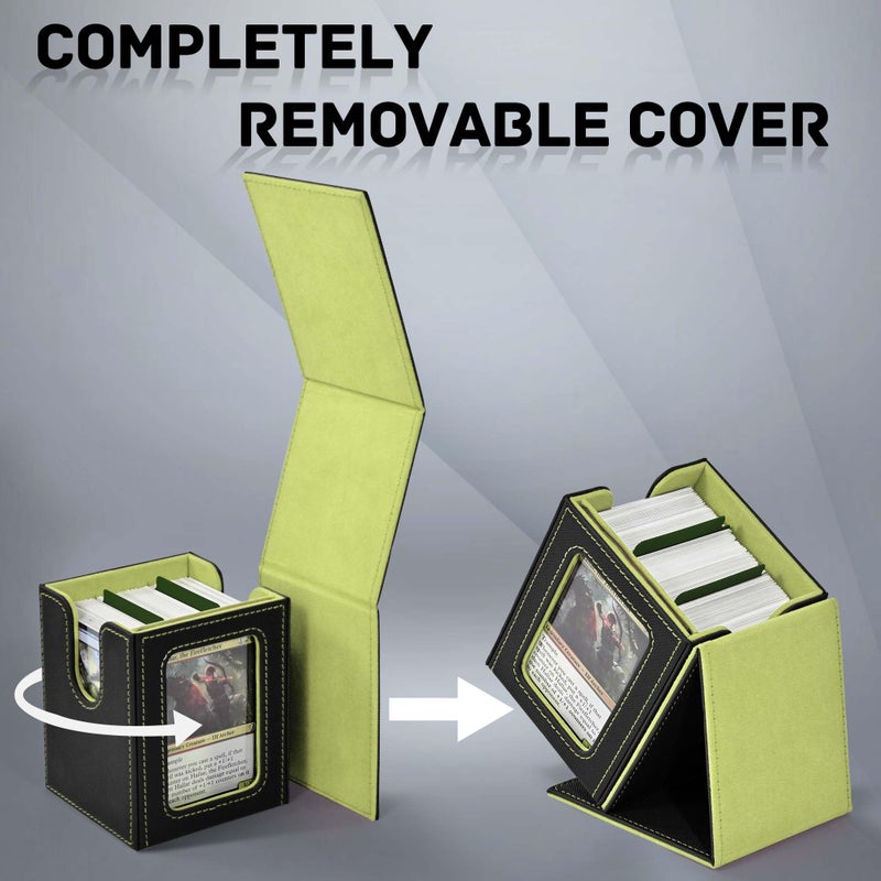 ZLCA MTG Deck Box with Commander Window Display, Trading Card Storage Box Holds 100 Double-Sleeved Cards Suitable for TCG/CCG/PTCG/EDH/Magic/Sport Cards (Black&Green) - Image 5