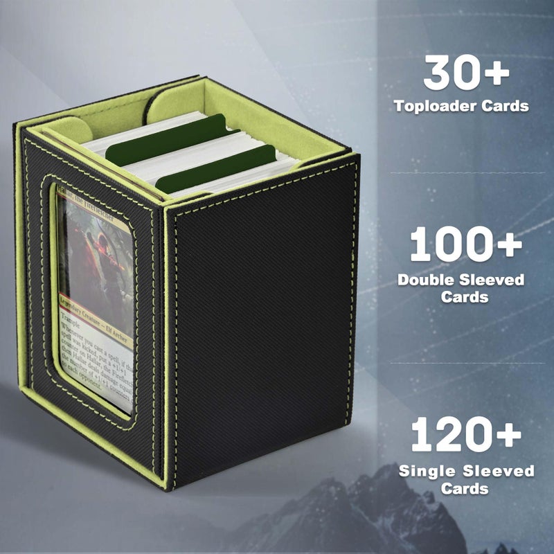 ZLCA MTG Deck Box with Commander Window Display, Trading Card Storage Box Holds 100 Double-Sleeved Cards Suitable for TCG/CCG/PTCG/EDH/Magic/Sport Cards (Black&Green) - Image 4