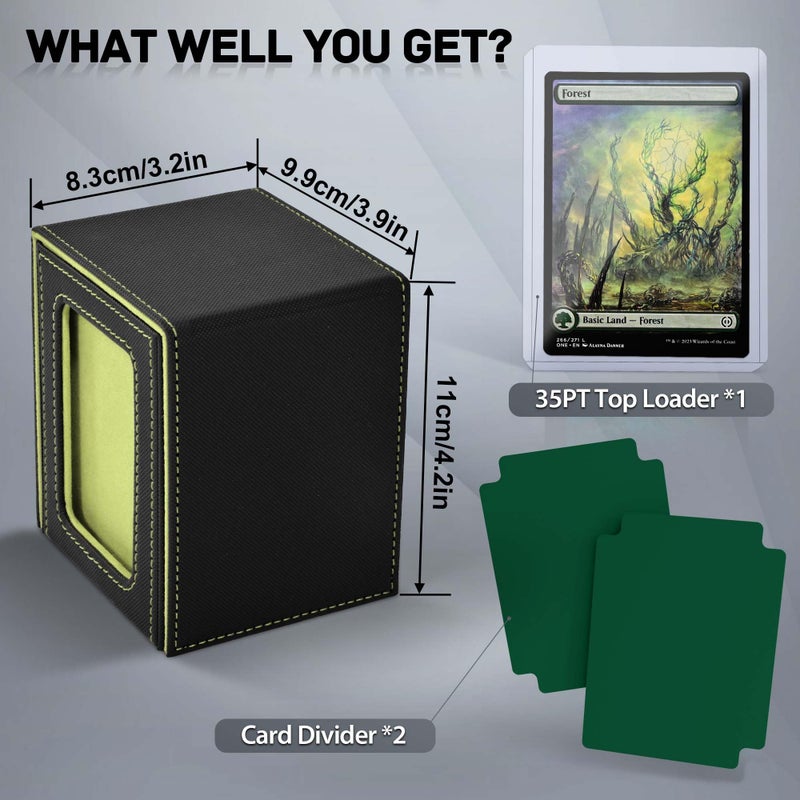 ZLCA MTG Deck Box with Commander Window Display, Trading Card Storage Box Holds 100 Double-Sleeved Cards Suitable for TCG/CCG/PTCG/EDH/Magic/Sport Cards (Black&Green) - Image 3