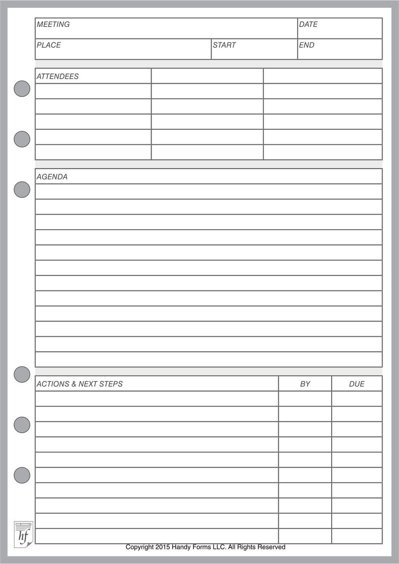 A5 Size Meeting Manager, Sized and Punched for 6-Ring A5 Notebooks by Filofax, LV (GM), Kikki K, TMI, and Others. Sheet Size 5.83" x 8.27" (148mm x 210mm)