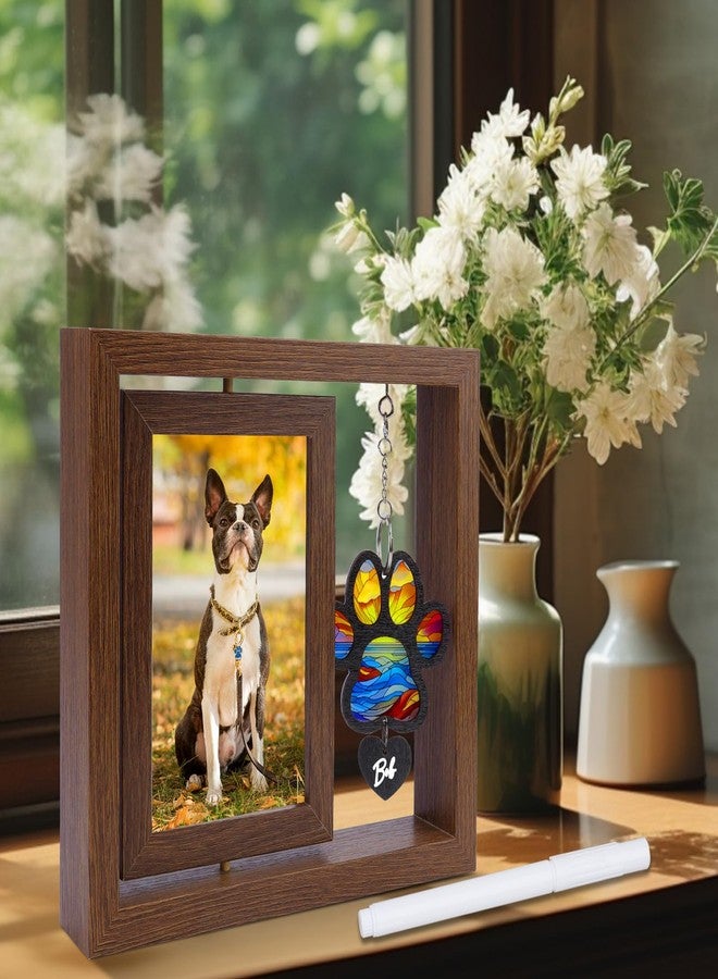 DearKeeps Dog Memorial Gift – Rotating 4x6 Wooden Picture Frame with Memorial Suncatcher – Pet Loss Sympathy Gift for Dog or Cat Lovers – Remembrance Keepsake (Paw) - Image 2