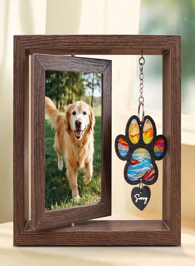 DearKeeps Dog Memorial Gift – Rotating 4x6 Wooden Picture Frame with Memorial Suncatcher – Pet Loss Sympathy Gift for Dog or Cat Lovers – Remembrance Keepsake (Paw) - Image 1