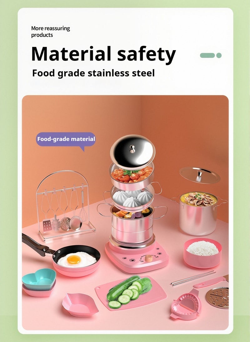مجموعة من 22 مجموعة طبخ للأطفال، مطبخ صغير حقيقي، صنع الطعام للأطفال المبتدئين 8 9 10 11 12 سنة، ألعاب تعليمية للطبخ للأولاد والبنات، مجموعة أدوات مونتيسوري سهلة وآمنة للأطفال الصغار - وردي - Image 3
