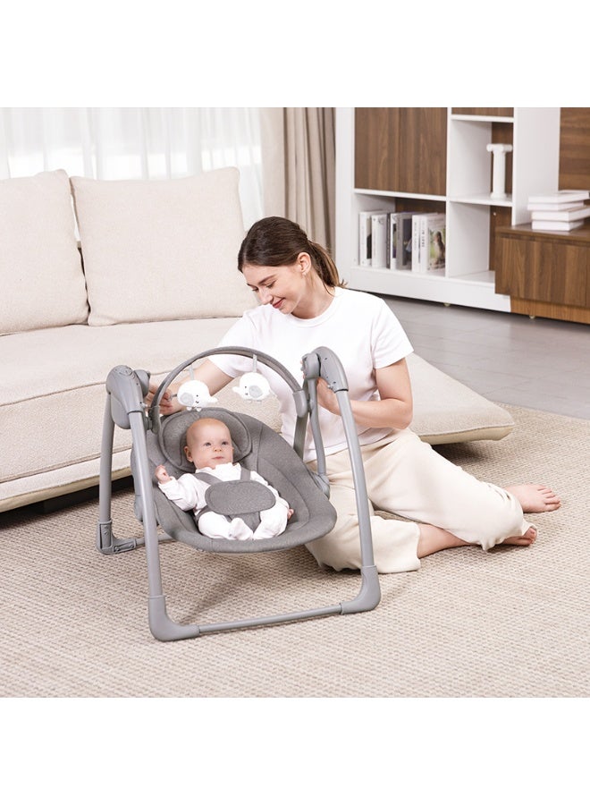 Baby Automatic Swing With Music, 5 Speeds, 7 Fun Melodies, Breathable Fabric And 2 Plush Toys, Newborn To Toddler, Upto 11 Kg - Image 1
