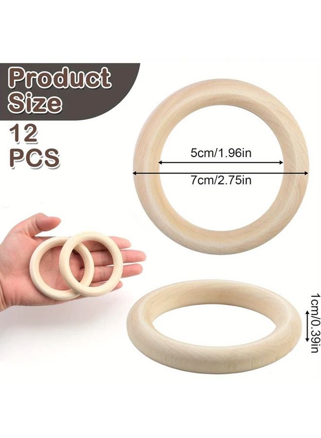 12 Pack 70mm Natural Wooden Rings For Macrame Crafts Curtains And Wall Decor - Image 3