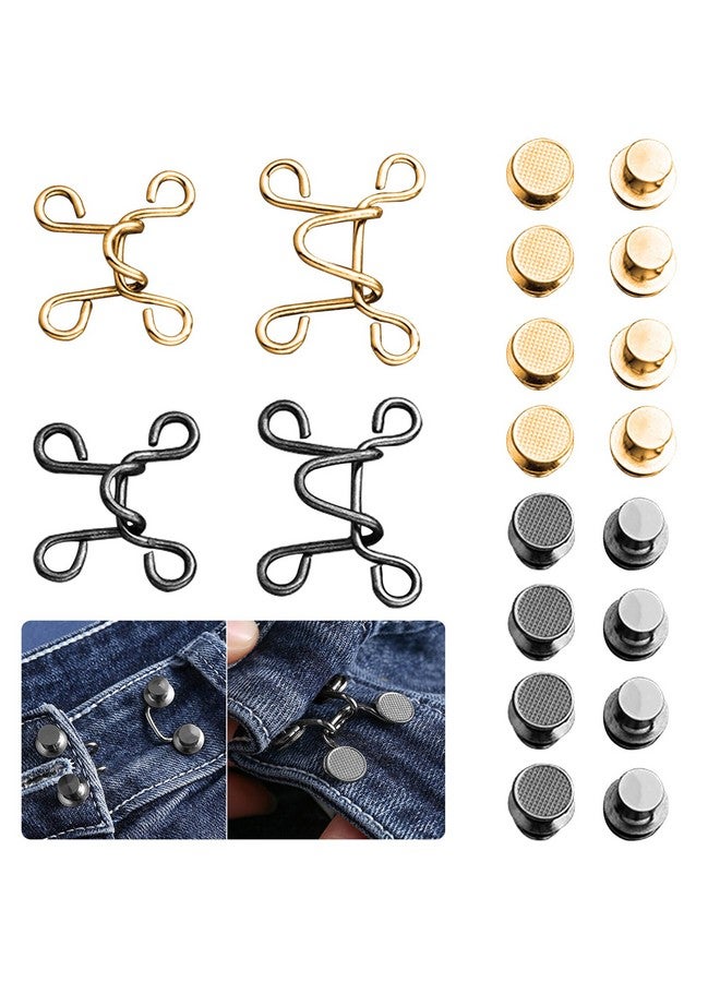 سورس تون 4 مجموعات من مشابك الخصر القابلة للتعديل بدون مسامير من SourceTon، وموسع مشبك الخصر القابل للتعديل وموسع الجينز، وأزرار الجينز القابلة للتعديل (مقاسان، ذهبي وأسود) - Image 2