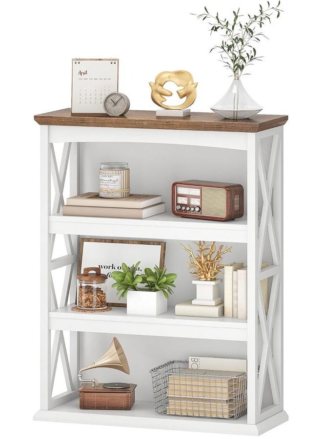 CHOEZON 4-Tier Bookcase, 42.9" Floor Standing Organizer Shelf, Corner Book Stand, Metal Frame, for Study, Bedroom, Living Room, White and Walnut TSJ01WL - Image 1