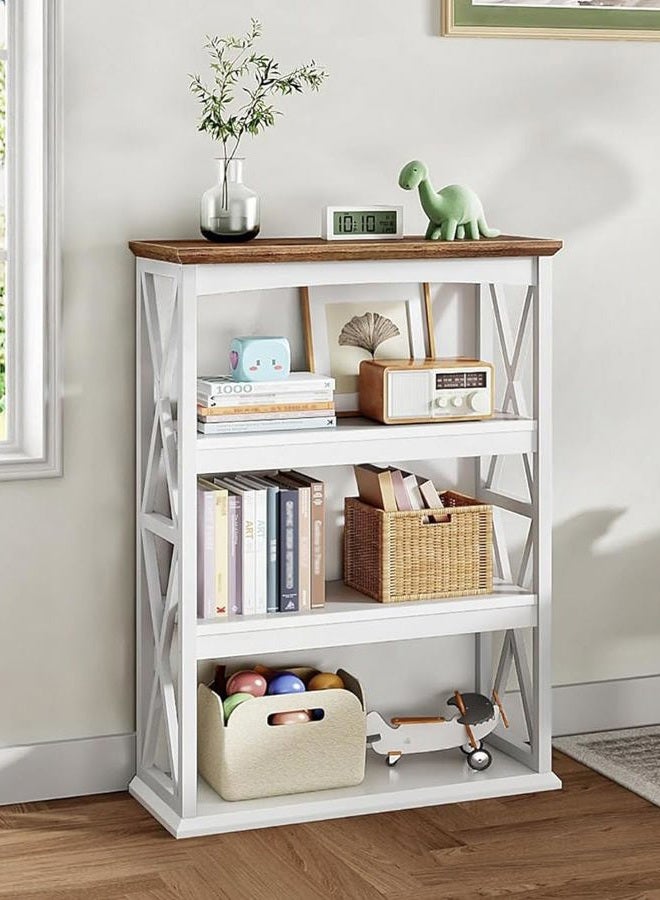 CHOEZON 4-Tier Bookcase, 42.9" Floor Standing Organizer Shelf, Corner Book Stand, Metal Frame, for Study, Bedroom, Living Room, White and Walnut TSJ01WL - Image 2