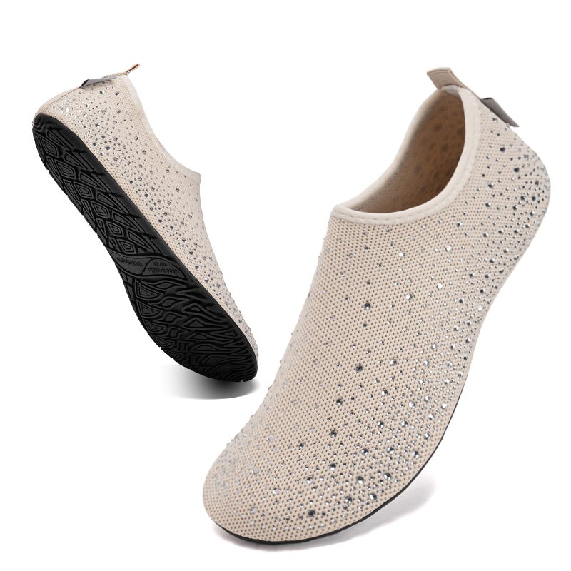 WateLves Womens Barefoot Water Shoes Travel House Slippers for Indoor and Outdoor Aqua Socks for Beach Swim Surf Yoga Dancing Camping Must Haves (Diamond/Beige, 38/39) - Image 5