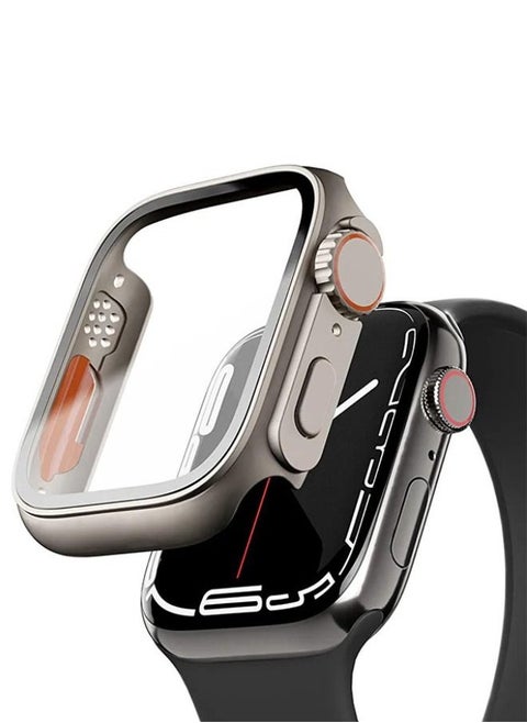 متوافق مع حافظة Apple Watch Series 7/8/9 مقاس 45 مم مع واقي شاشة من الزجاج المقوى، غطاء حافظة مقاوم للماء بتصميم فريد من نوعه من البولي كربونات، ملحقات تغطية كاملة لساعة iWatch 7/8/9 مقاس 45 مم