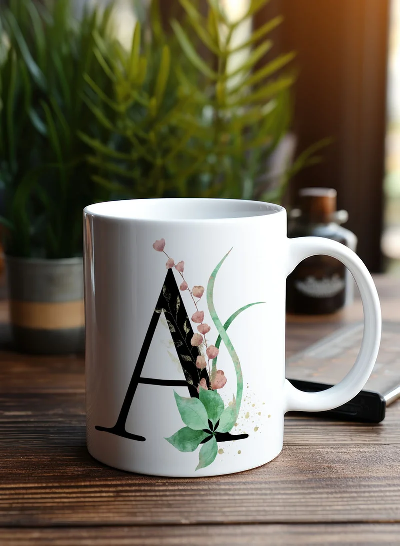 LOWHA 11 oz Ceramic Mug with Letter A Design on Both Sides