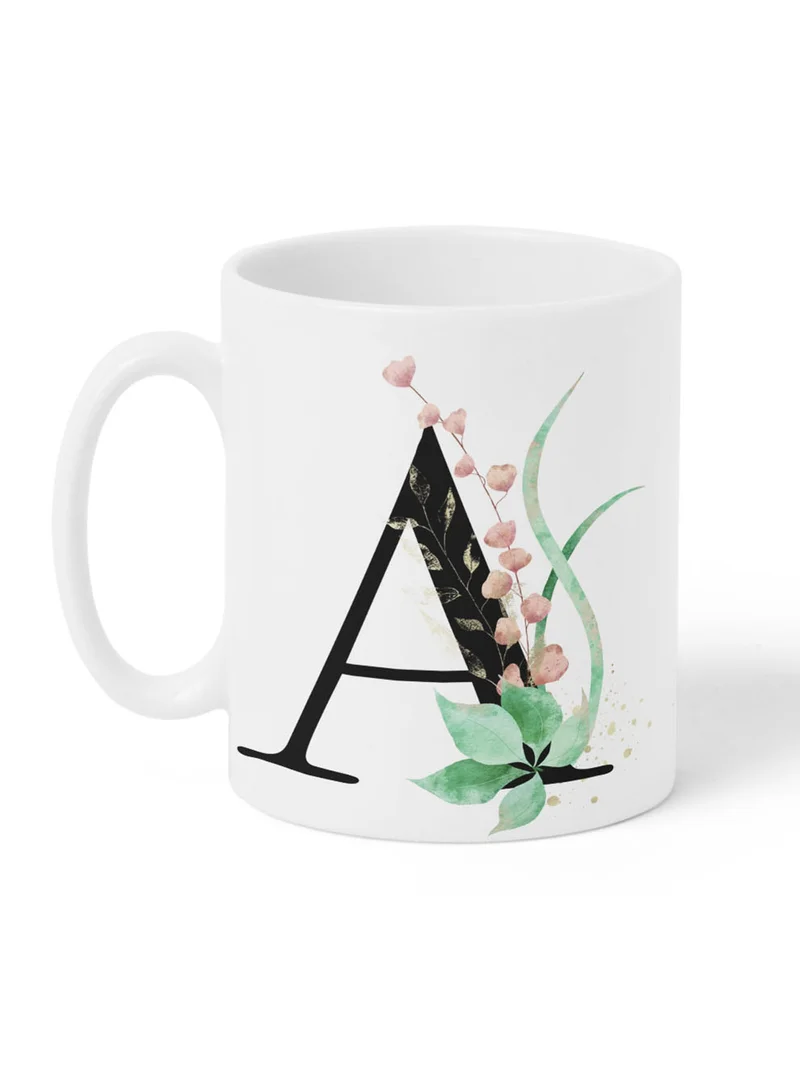 LOWHA 11 oz Ceramic Mug with Letter A Design on Both Sides