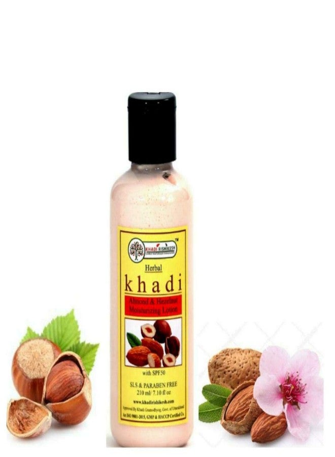 Khadi Rishikesh Ayurvedic Almond & Hezelnut Body Moisturizing Lotion For Full Body-Winter Care Lotion-improve complexion & skin tone , Treats dry skin conditions ,Skin Brightening , Fading Spots ,intense - PARABEN & SLS FREE- WITH LOOFAH SPONGE FREE - 210 ml - Image 1
