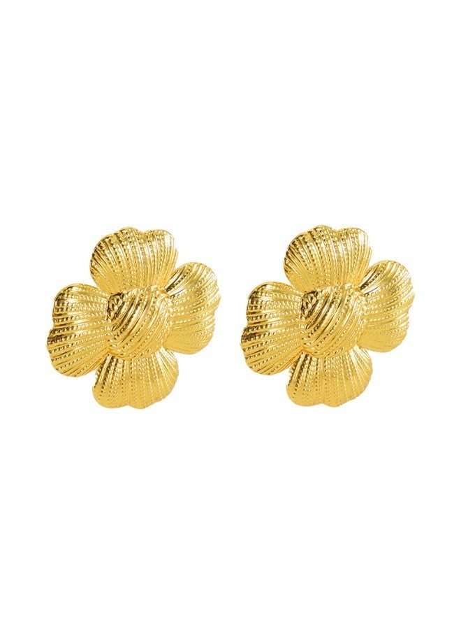 AMETOER 18K Plated Gold Vintage Sunflower Stud Earrings | Classic Floral Design for Timeless Elegant - Image 1