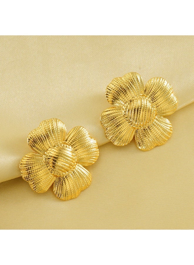 AMETOER 18K Plated Gold Vintage Sunflower Stud Earrings | Classic Floral Design for Timeless Elegant - Image 5