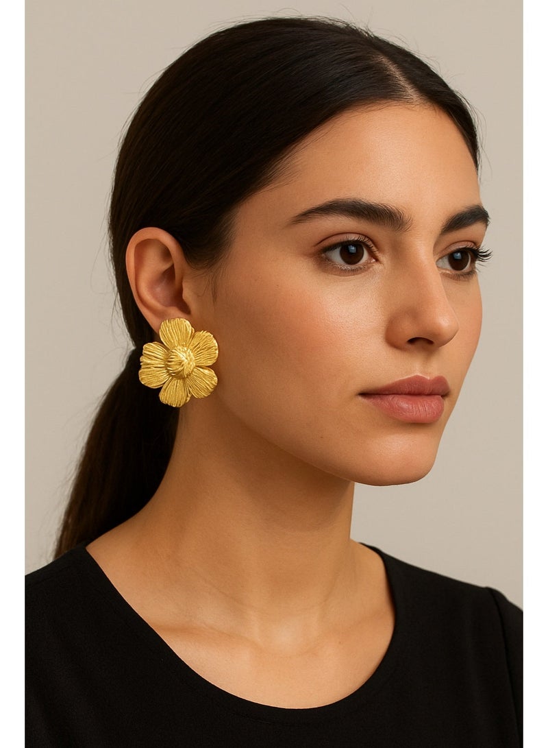 AMETOER 18K Plated Gold Vintage Sunflower Stud Earrings | Classic Floral Design for Timeless Elegant - Image 3