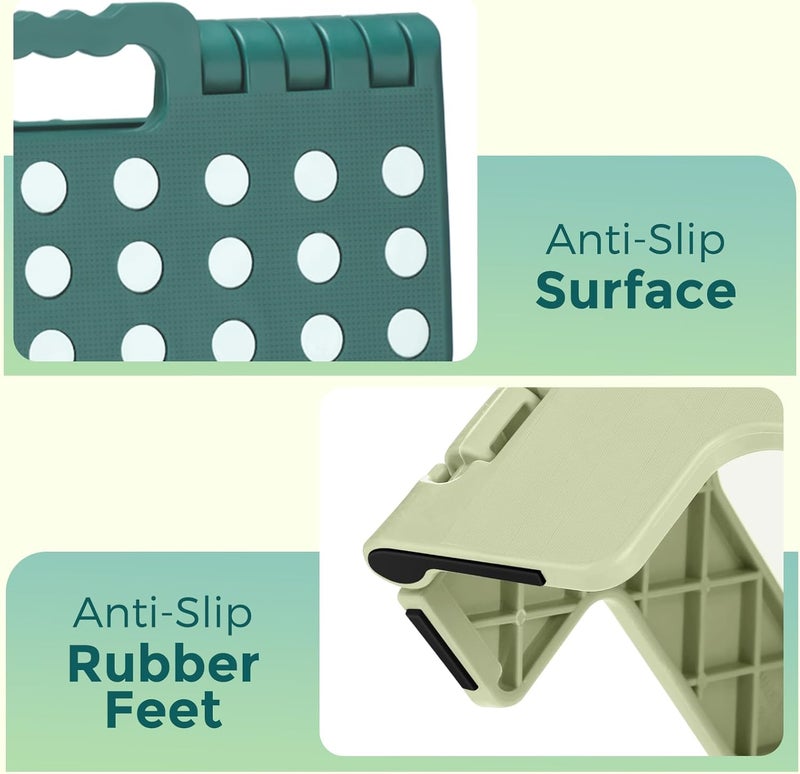 Acko Folding Step Stool 13 Inch, Sturdy Collapsible Step Stool Foldable Up to 300 lbs for Adults, Non Slip Lightweight Foot Stools with Handle, Ideal for Kitchen, Bathroom, Bedroom, Garden, Green - Image 5