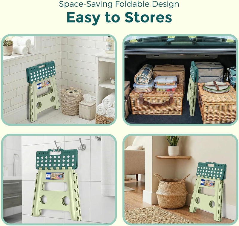 Acko Folding Step Stool 13 Inch, Sturdy Collapsible Step Stool Foldable Up to 300 lbs for Adults, Non Slip Lightweight Foot Stools with Handle, Ideal for Kitchen, Bathroom, Bedroom, Garden, Green - Image 4