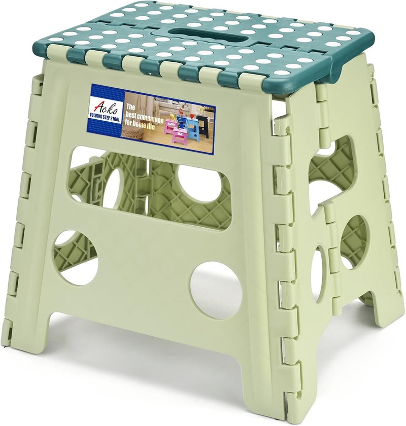 Acko Folding Step Stool 13 Inch, Sturdy Collapsible Step Stool Foldable Up to 300 lbs for Adults, Non Slip Lightweight Foot Stools with Handle, Ideal for Kitchen, Bathroom, Bedroom, Garden, Green - Image 1