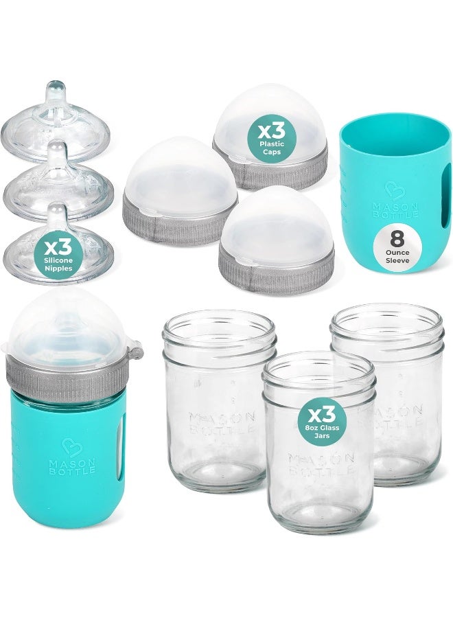 Mason Bottle Three s and One Sleeve 8 oz. Blue MB-3MB8Z-1SS - Image 1