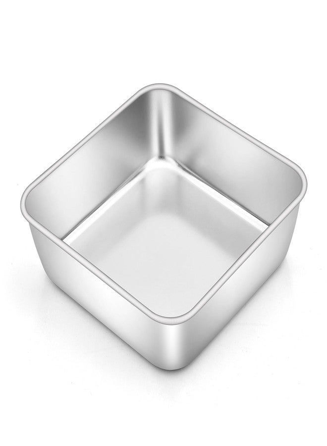 E-far 6x6 Inch Square Cake Pan, Stainless Steel Small Baking Pan for Lasagna Brownies Casseroles, Silver Square Bakeware for Oven Cooking, Non-Toxic & Rust Free, Dishwasher Safe, 2 Inch deep - Image 1