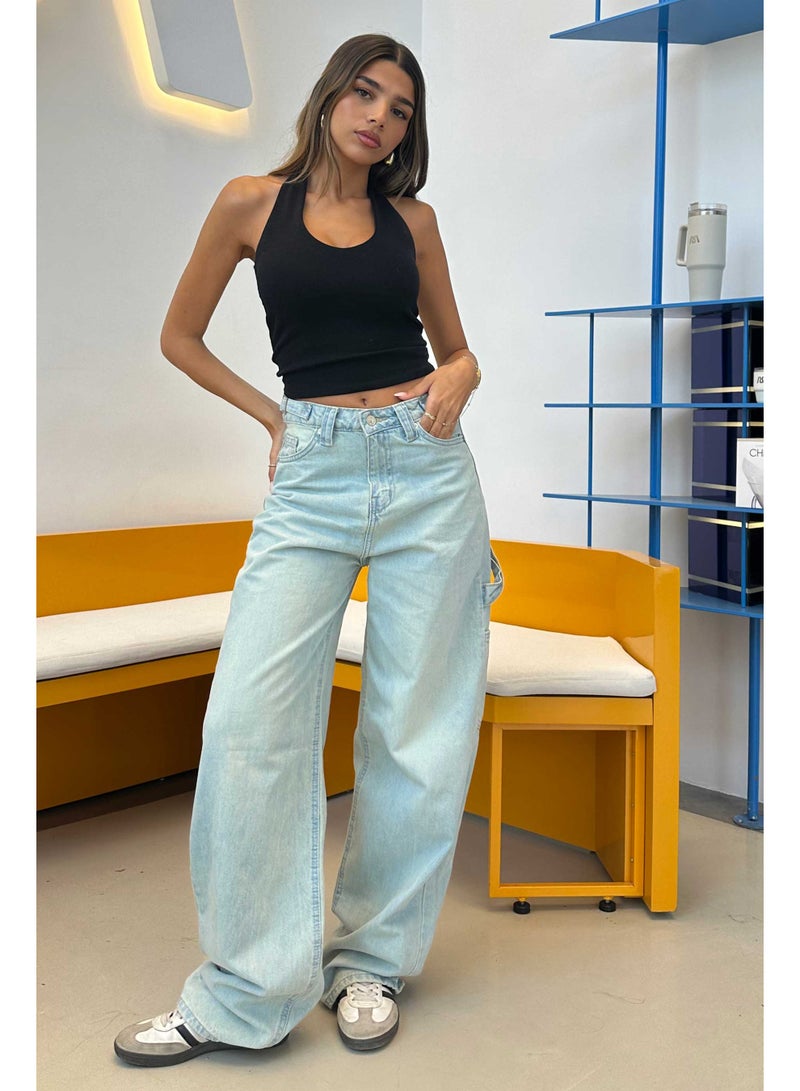 CIZARO Carpenter - High-Waist Light Vintage Blue Jeans  - Image 1