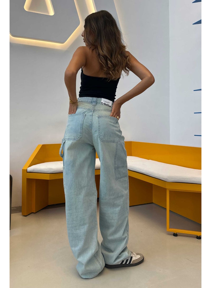 CIZARO Carpenter - High-Waist Light Vintage Blue Jeans  - Image 3