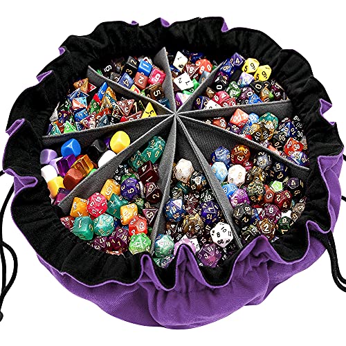 SIQUK Large Dice Bag with Pockets Big Capacity Dice Bag Drawstring Dice Pouch DND Dice Storage Bag for RPG MTG Table Games Hold Over 300 Dice Dark Violet - Image 1