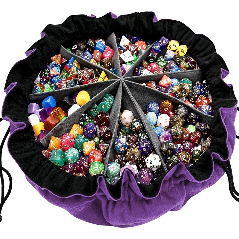 SIQUK Large Dice Bag with Pockets Big Capacity Dice Bag Drawstring Dice Pouch DND Dice Storage Bag for RPG MTG Table Games Hold Over 300 Dice Dark Violet - Image 2