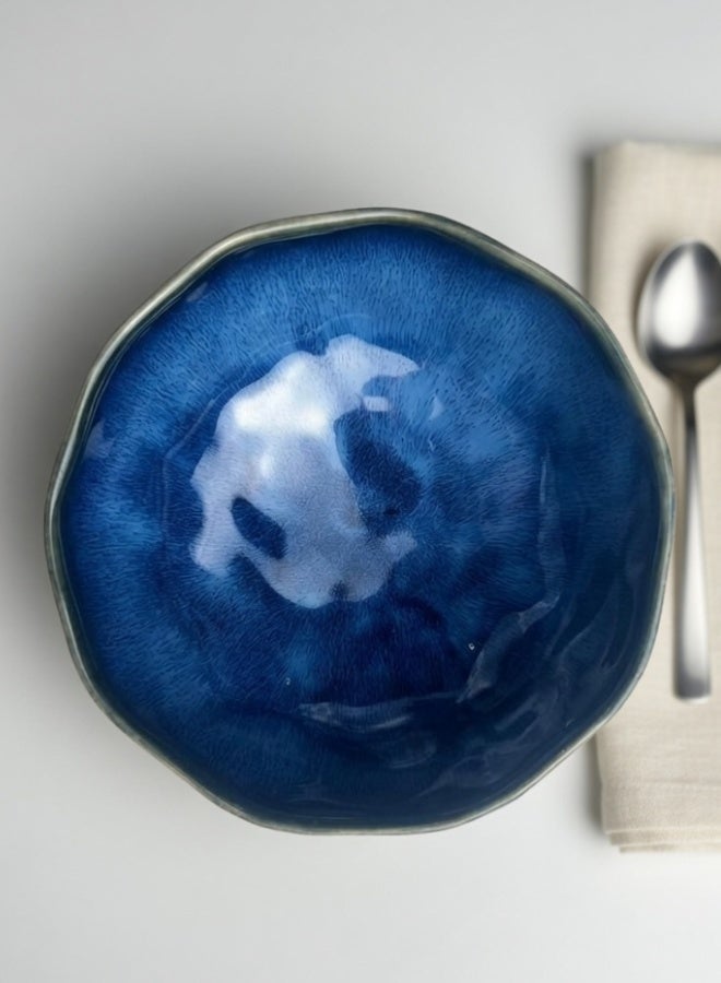 Japanese Style Ceramic Soup Bowl, Premium Porcelain Large Soup Bowl 7.25 inch, 1200ml Blue Glaze Ramen Bowl, Handcrafted Ramen Bowl, Perfect for Soup, Rice, Ramen, Cereal, Fruits - Image 5