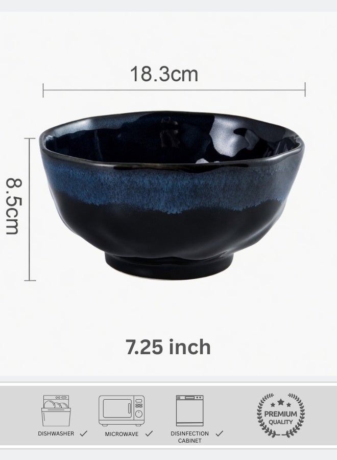 Japanese Style Ceramic Soup Bowl, Premium Porcelain Large Soup Bowl 7.25 inch, 1200ml Blue Glaze Ramen Bowl, Handcrafted Ramen Bowl, Perfect for Soup, Rice, Ramen, Cereal, Fruits - Image 1