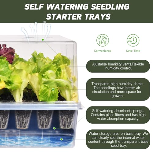 Adawook Self-Watering Seed Starter Tray, Seed Starter Kit Self Water, Germination Trays for Seed Starting with High Humidity Domes (Tray, 120 Cells) - Image 2