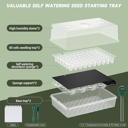 Adawook Self-Watering Seed Starter Tray, Seed Starter Kit Self Water, Germination Trays for Seed Starting with High Humidity Domes (Tray, 120 Cells) - Image 3