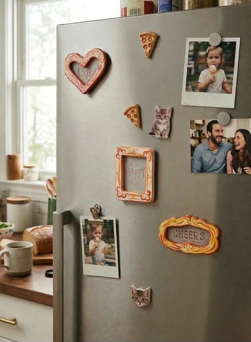 سوق الزعفران مغناطيس إطار صور صغير من الفخار مرسوم يدويًا – عبارة "Cheers"