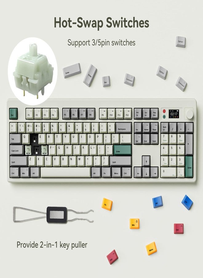 BOYI K104Pro Retro Mechanical Keyboard with Screen&Knob,Gasket Structure BT5.0/2.4G/Type-C Wired 100% Full Size RGB HotSwap Linear Lubed Switches NKRO Keyboard for Working&Gaming - Image 5