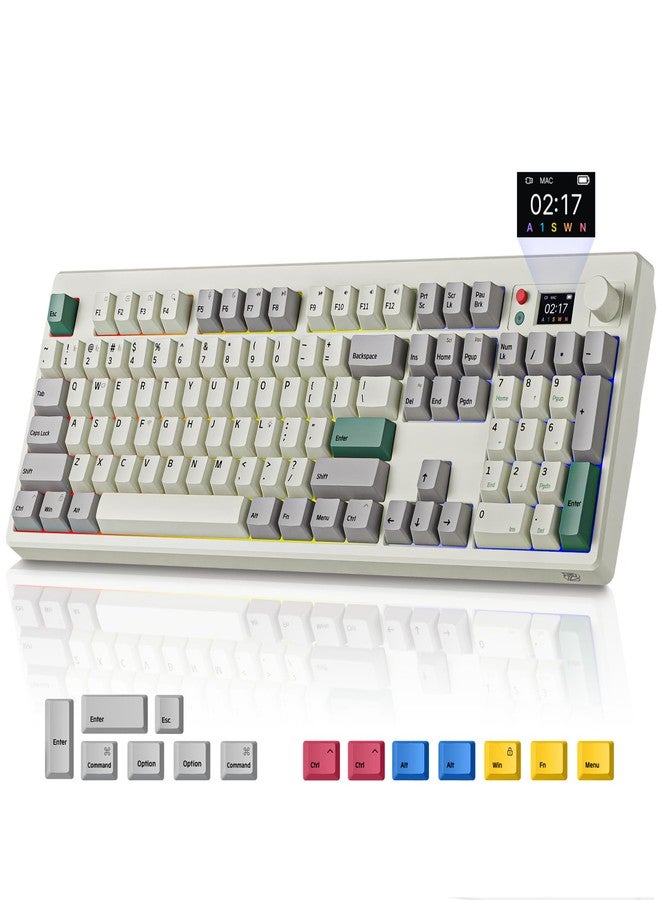 BOYI K104Pro Retro Mechanical Keyboard with Screen&Knob,Gasket Structure BT5.0/2.4G/Type-C Wired 100% Full Size RGB HotSwap Linear Lubed Switches NKRO Keyboard for Working&Gaming - Image 1