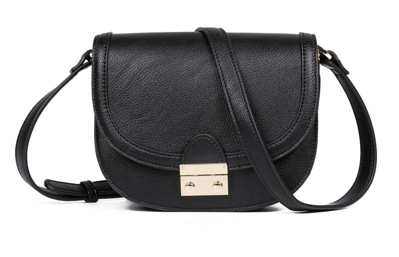 FEVERSOLE Crossbody Bag PU Leather Women Retro Small Saddle Satchel Shoulder Bag Tote With Long Adjustable Strap Black - Image 1